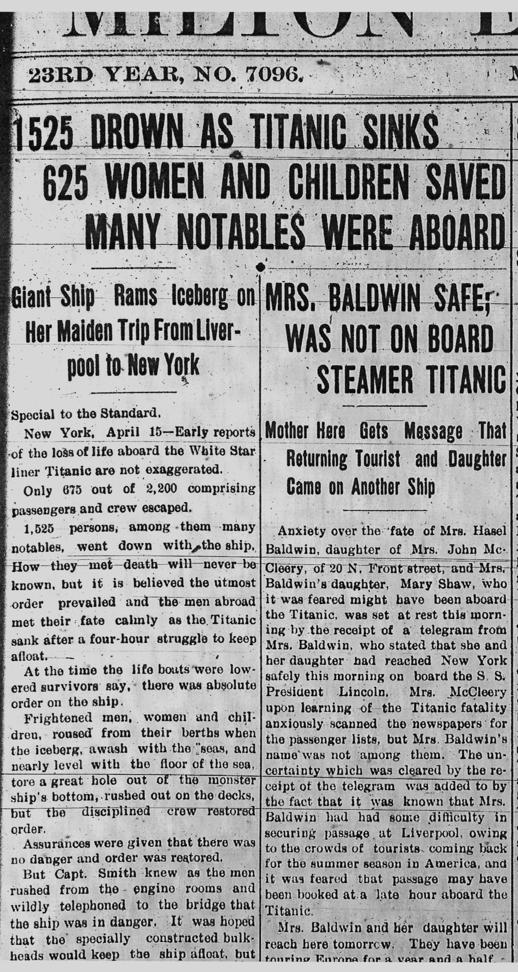 News of the Titanic Reaches Central Pennsylvania – A Hundred Years Ago