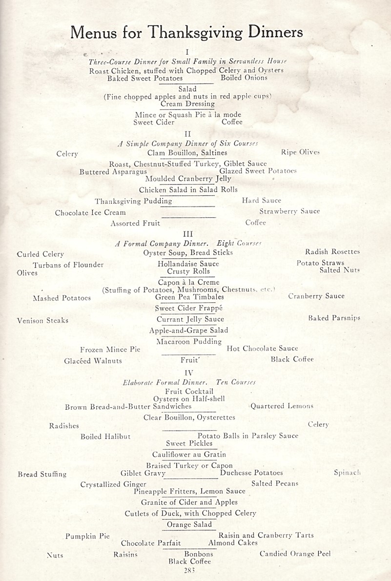 1921 Thanksgiving Menus