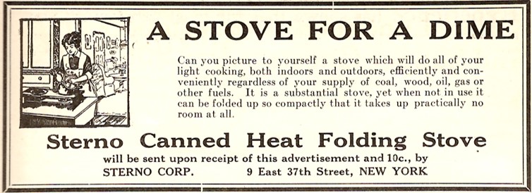 Advertisement for Sterno Canned Heat Folding Stove