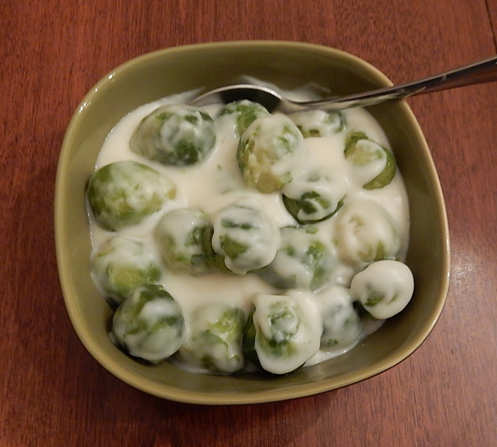 Brussels Sprouts with Cream Sauce in Dish