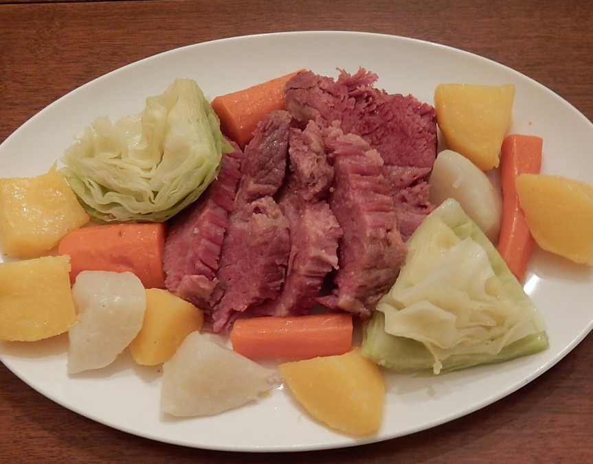 Corn Beef with Vegetables on plate 